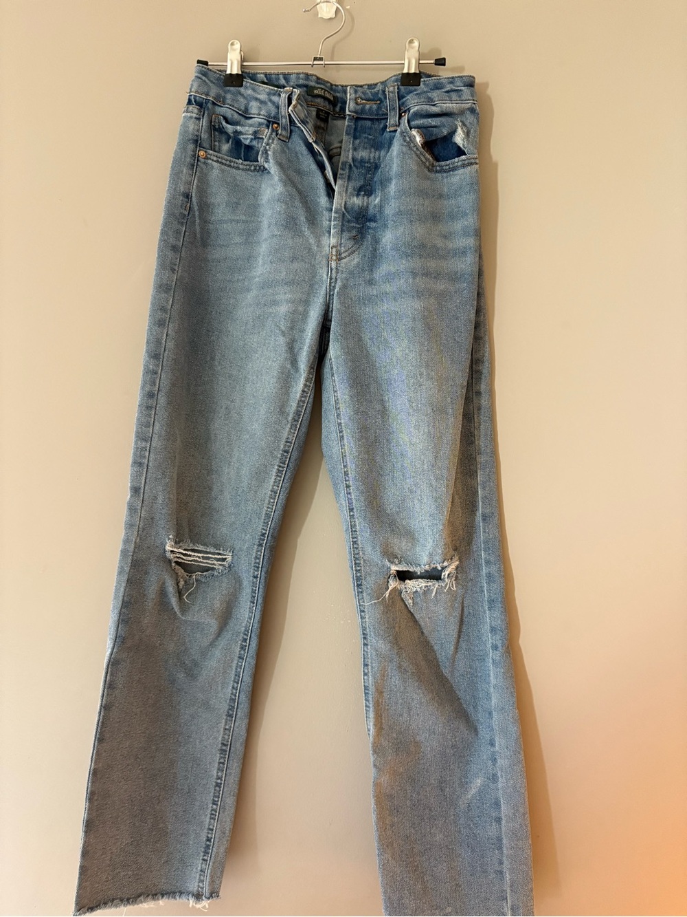 wild fable Light Blue Distressed Straight-Leg Jeans